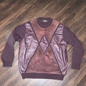 Di Bazzato vintage Burgundy Sweater with Leather Accents size L